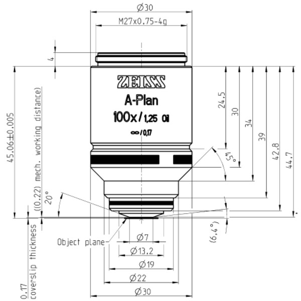 ZEISS Obiettivo Objektiv A-Plan 100x/1,25 Oil wd=0,22mm