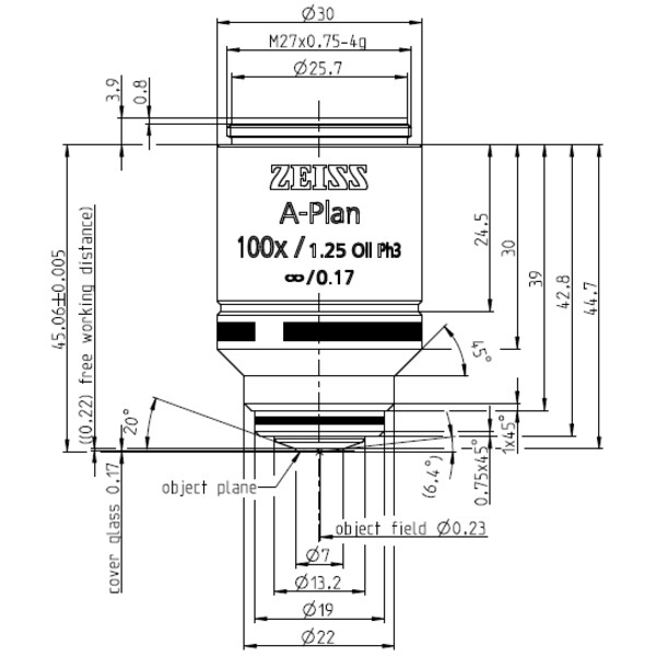 ZEISS Obiettivo A-Plan 100x/1,25 Oil Ph3 wd=0,22mm