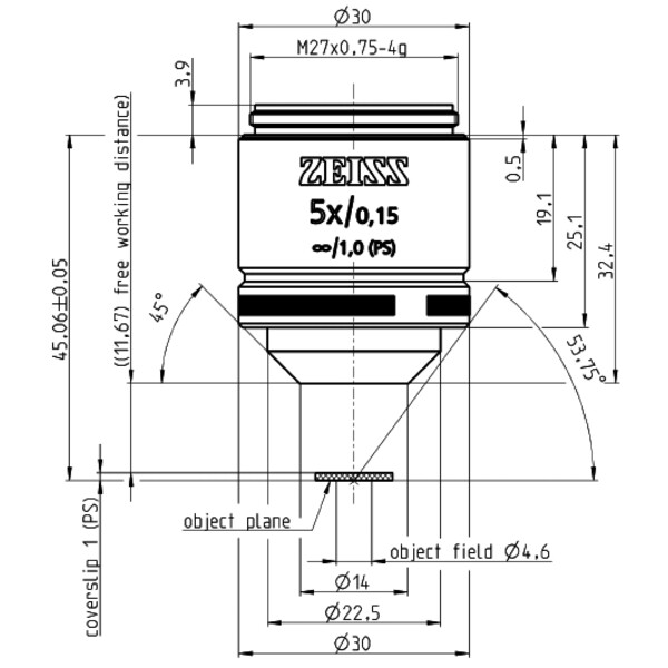 ZEISS Obiettivo Objektiv LD A-Plan 5x/0,15 wd=11,7mm