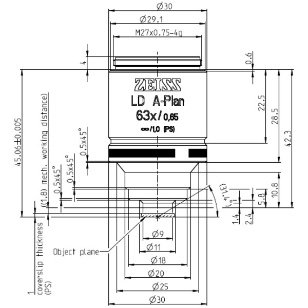 ZEISS Obiettivo LD A-Plan 63x/0,65 wd=1,8mm