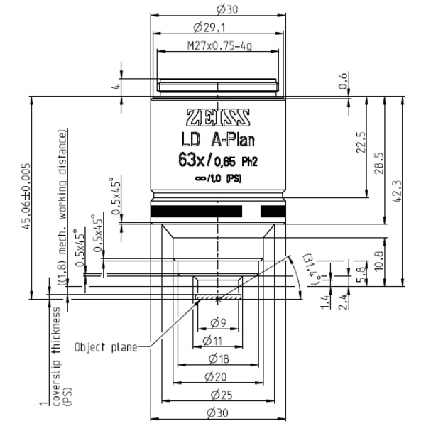 ZEISS Obiettivo Obiettivi LD A-Plan 63x/0,65 Ph2 wd=1,8mm