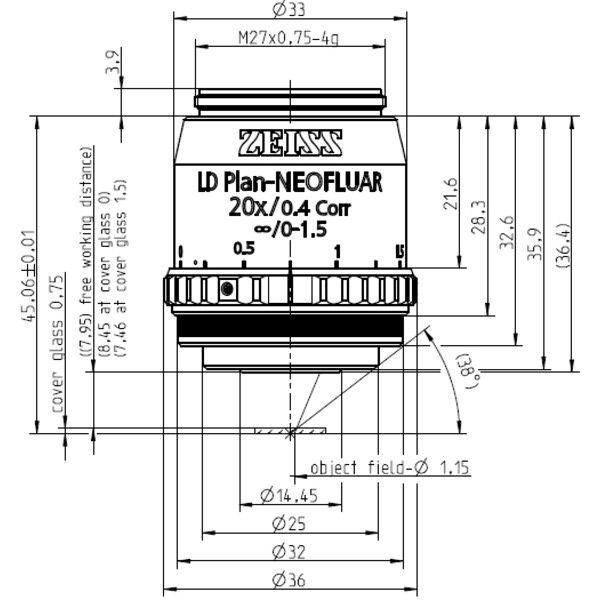 ZEISS Obiettivo Objektiv LD Plan-Neofluar 20x/0,4 Korr Ph1 Ph2- wd=8,4mm