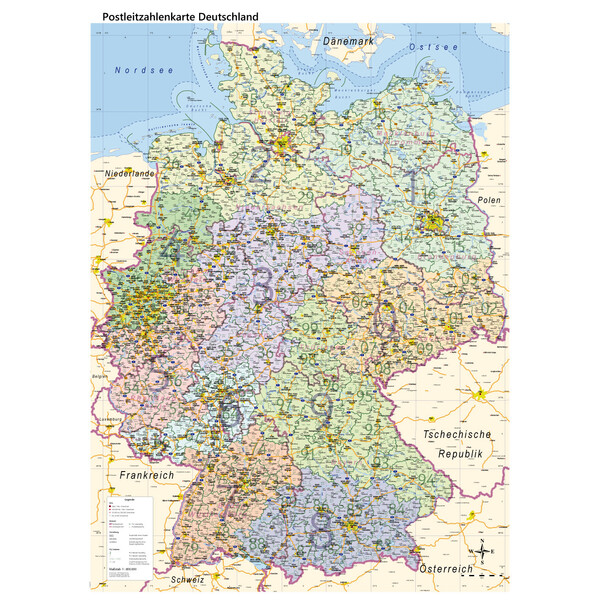 GeoMetro Mappa Deutschland politisch mit Postleitzahlen PLZ (84 x 114 cm)