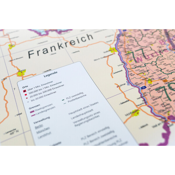 GeoMetro Mappa Deutschland politisch mit Postleitzahlen PLZ (84 x 114 cm)