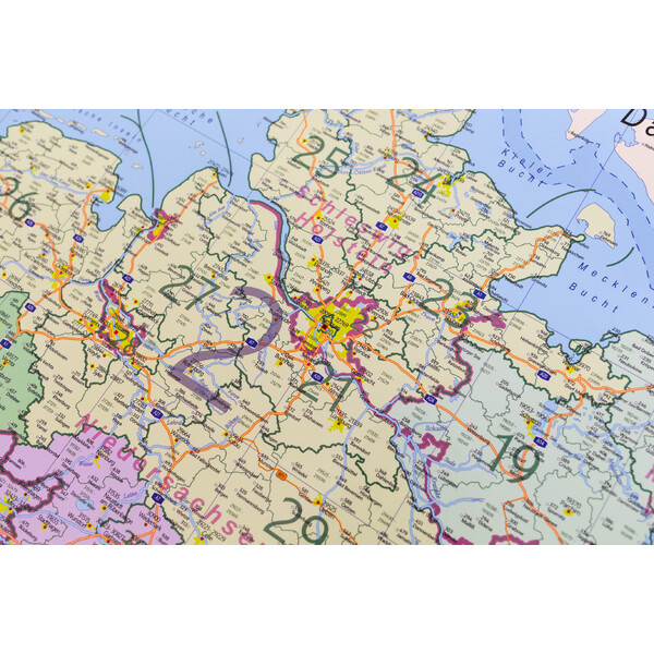 GeoMetro Mappa Deutschland politisch mit Postleitzahlen PLZ (84 x 114 cm)