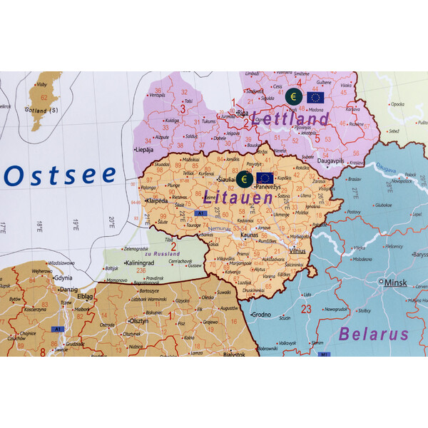 GeoMetro Carta continentale Europa Postleitzahlen (90 x 123 cm)