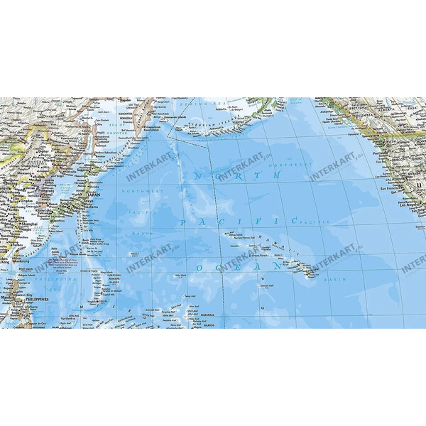 National Geographic Mappa del Mondo Planisfero classico centrato sul Pacifico