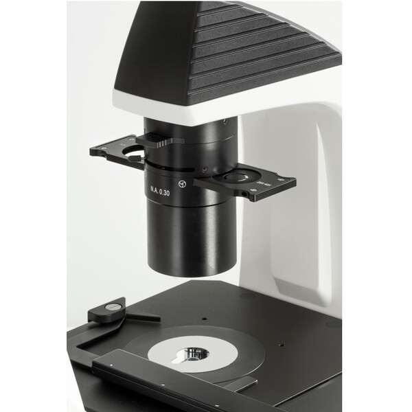 Kern Microscopio invertito OCM 166, FL, PH, trino, inverso, condensatore Abbe N.A. 0,3 fisso, 10x-40x, LED 30W, Al, 100W HBO, Dl