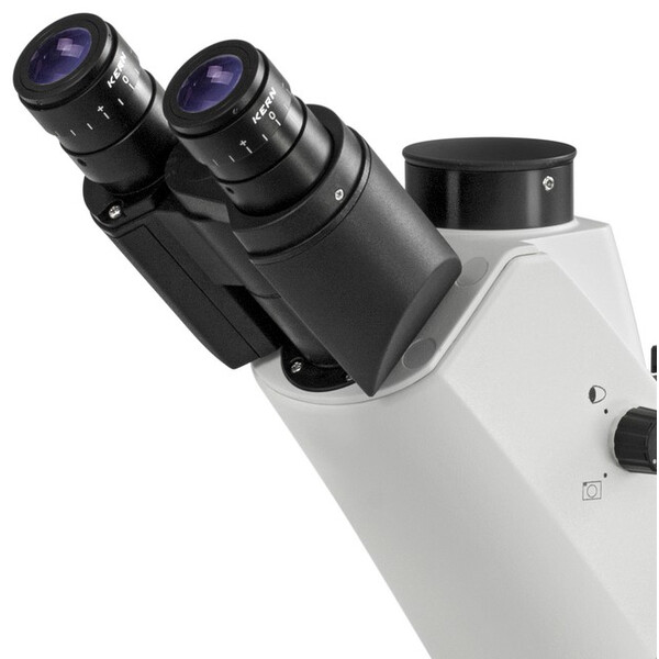 Kern Microscopio invertito OCM 166, FL, PH, trino, inverso, condensatore Abbe N.A. 0,3 fisso, 10x-40x, LED 30W, Al, 100W HBO, Dl