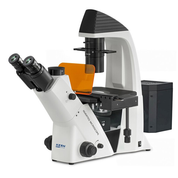 Kern Microscopio invertito OCM 168, FL, PH, trino, condensatore fisso Abbe N.A. 0,3, 10x-40x, LED 5W, Al/Dl