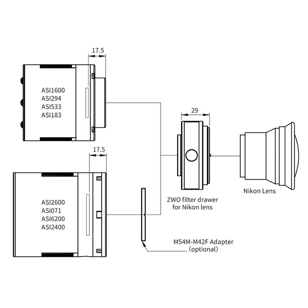 ZWO Cassetto portafiltri Adatto per Obiettivi Nikon 2"