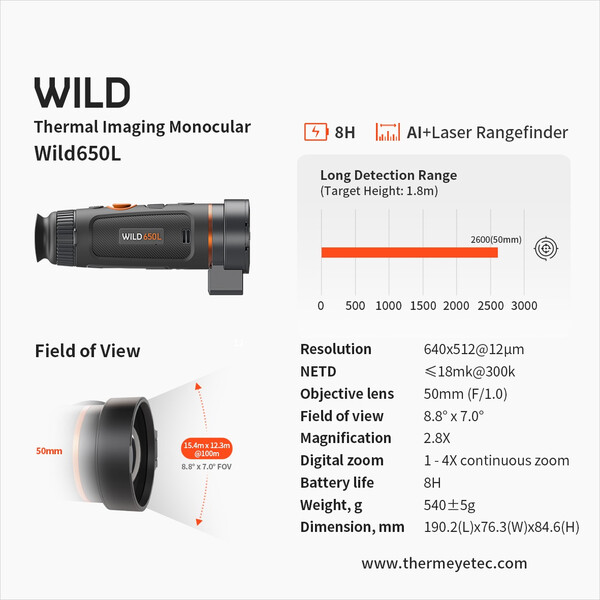 ThermTec Camera termica Wild 650L Laser Rangefinder