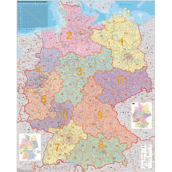 Stiefel Germania Mappa dei codici postali politica (100 cm x 140 cm)