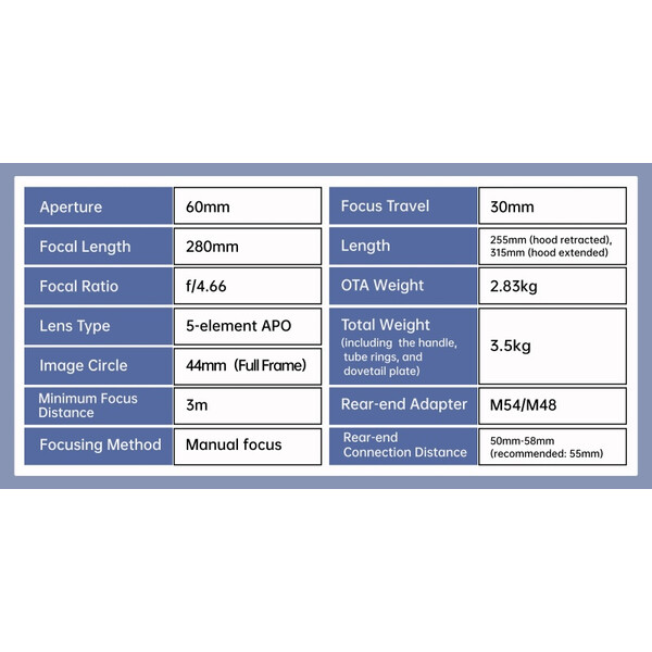 ToupTek Rifrattore Apocromatico HOPE D60 60/280 f/4.66