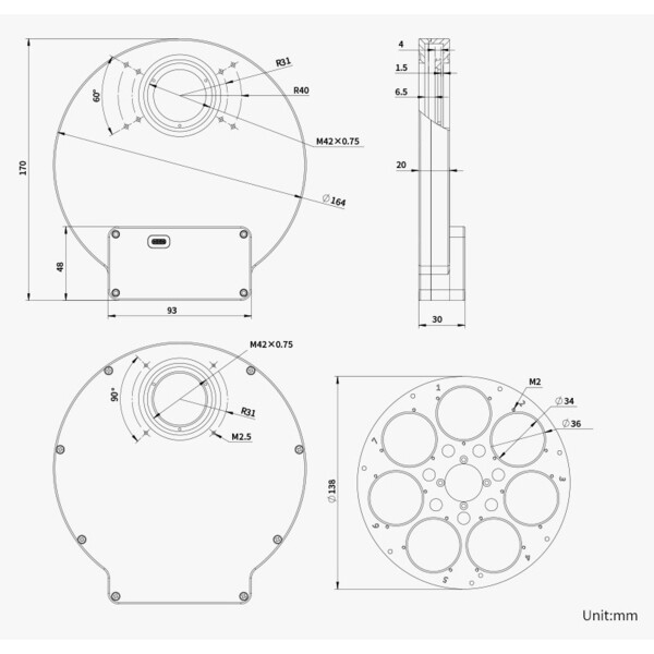 ZWO Ruota portafiltri EFW 7x 36 mm
