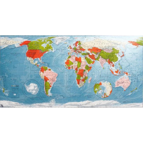 The Future Mapping Company Colour Map Weltkarte rot-limette-creme-pink