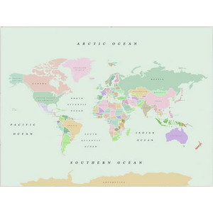 Miss Wood Mappa del Mondo Woody Map Watercolor Retro L