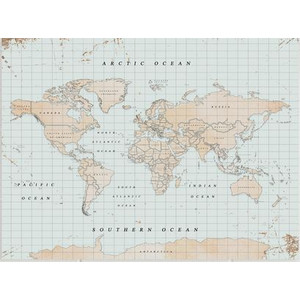 Miss Wood Mappa del Mondo Woody Map Acquerello Vintage L