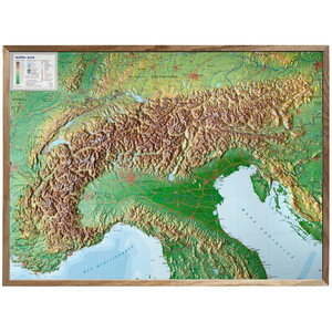 Georelief Mappa Regionale Arco alpino, carta in rilievo grande con cornice in legno (in tedesco)