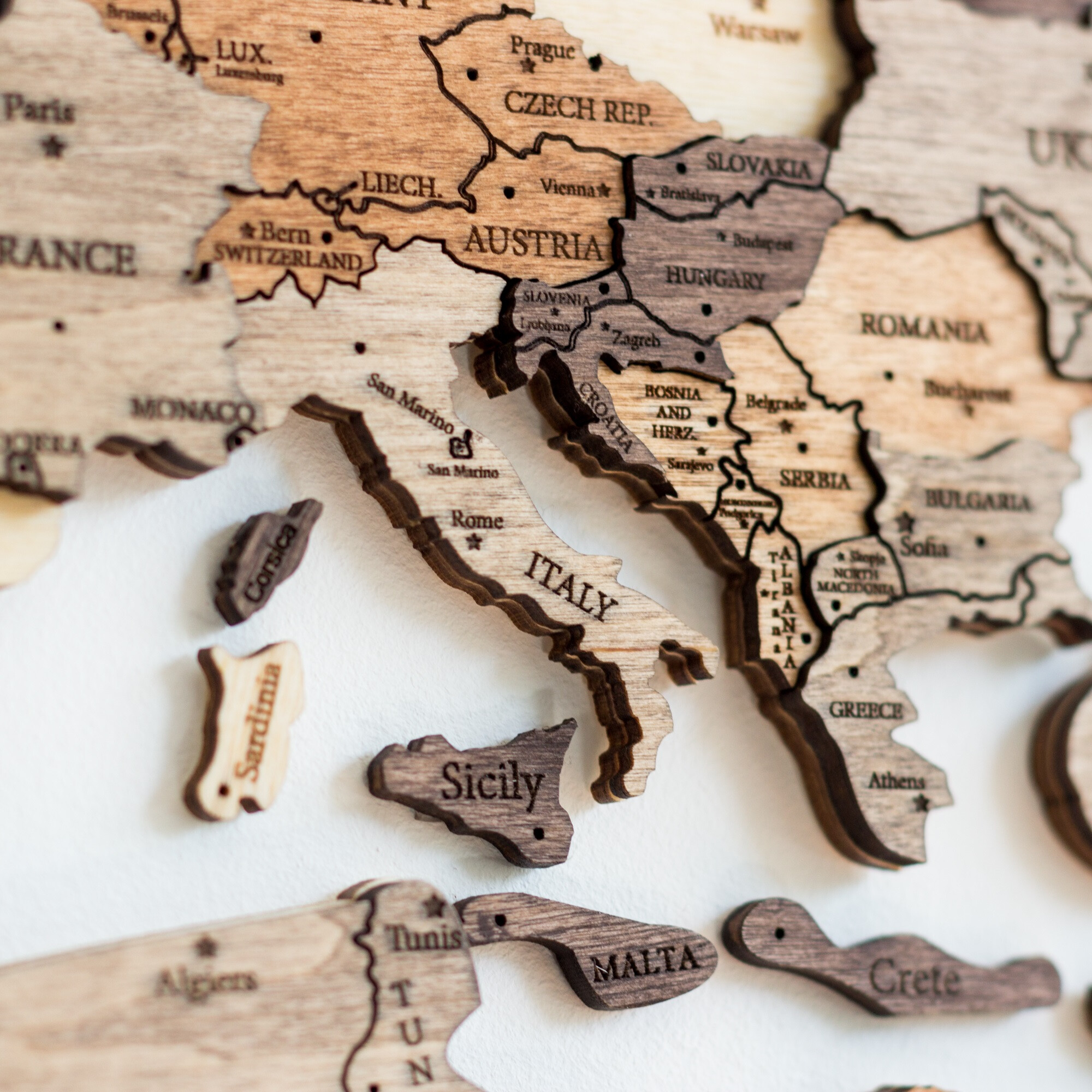 Mappa Europa In Sughero Miss Wood | Bianco | Con Spilli | Decorazione Parete