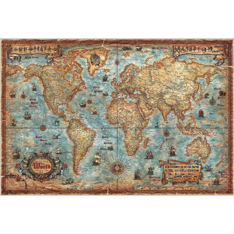 RayWorld Antica mappa "Modern World", laminata