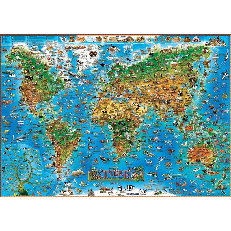 Stellanova Mappa per Bambini Carta del mondo degli animali illustrata Dino