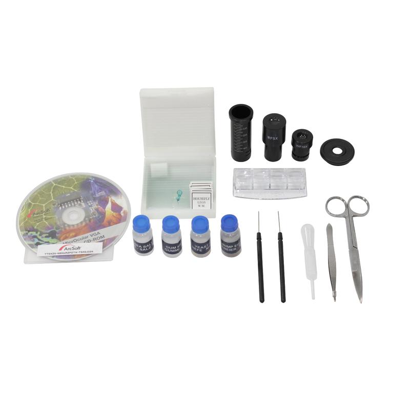 Omegon Microscopio Kit per microscopia, MonoView 1200x, fotocamera, la più venduta introduzione alla microscopia, attrezzatura per la preparazione dei campioni.
