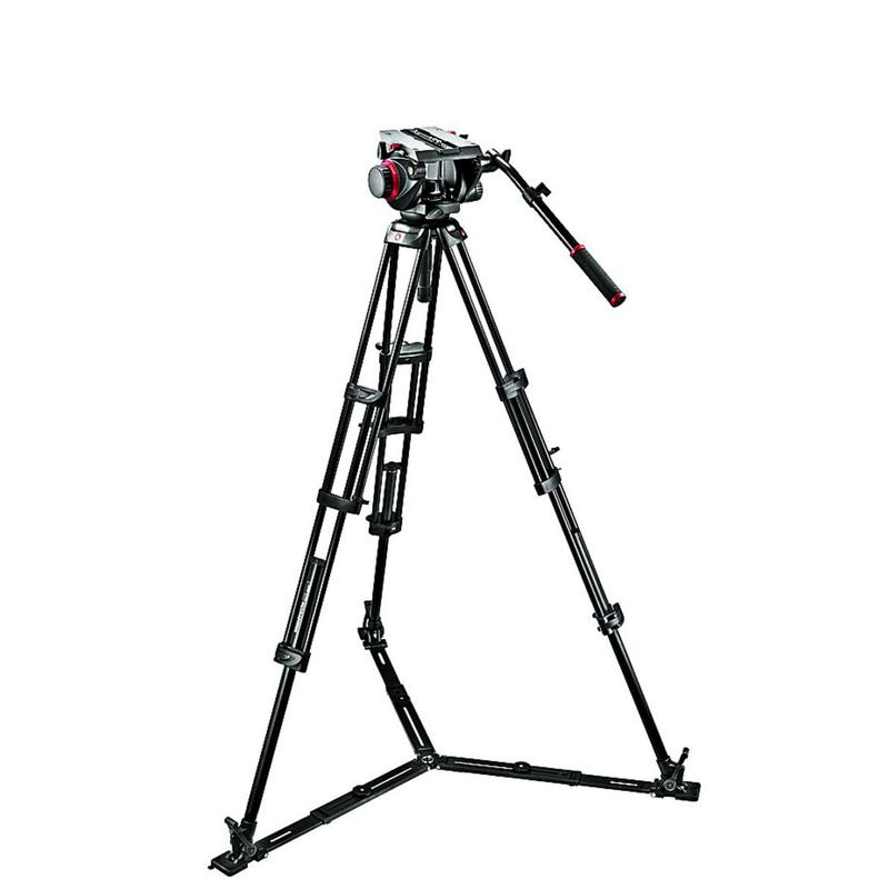 Manfrotto Treppiede Aluminio Set cavalletto con testa video Pro Fluid 509HD e cavalletto a doppi tubolari 545GBK con divaricatore