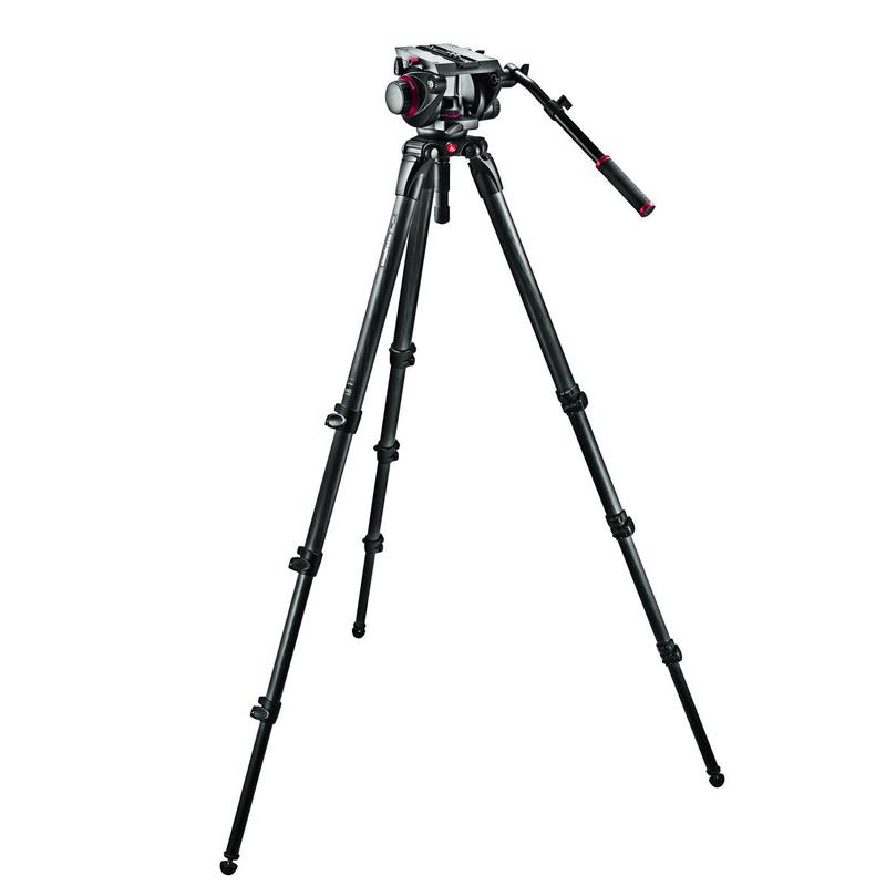 Manfrotto Treppiede Carbonio Set cavalletto con testa video Pro Fluid 509HD e sistema a tubolare singolo 536 con divaricatore centrale