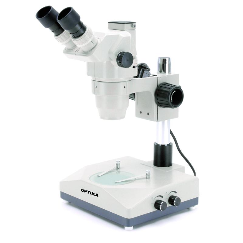 Optika   Microscopio stereo zoom trinoculare SZR-10, colonna, 2 luci