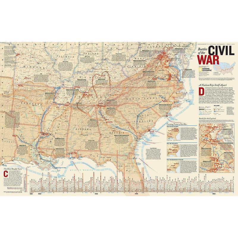 National Geographic Mappa Guerra civ. americana, fronte/retro