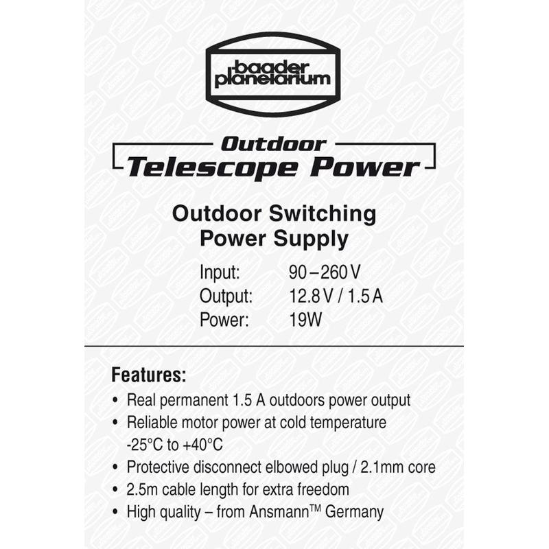 Baader Trasformatore Alimentatore switch mode Outdoor Telescope Power 12,8V / 1,5A 19W con spina ad angolo