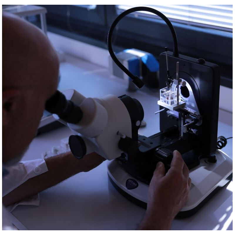 Optika Microscopio stereo trinoculare da gemmologia OPTIGEM-2, stativo snodato