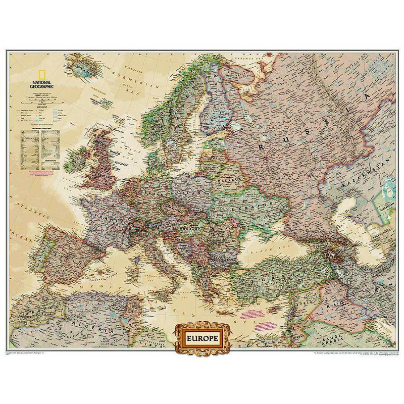 National Geographic Mappa Continentale Carta politica dell'Europa, grande, laminata