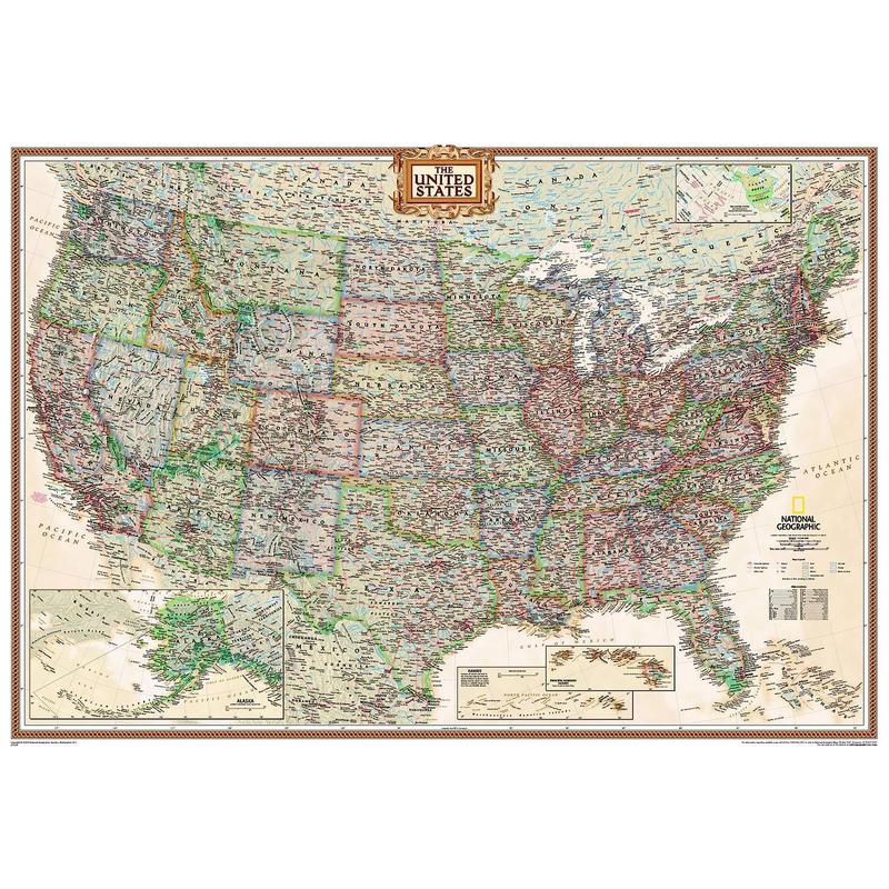 National Geographic Mappa Carta politica degli USA, grande, laminata