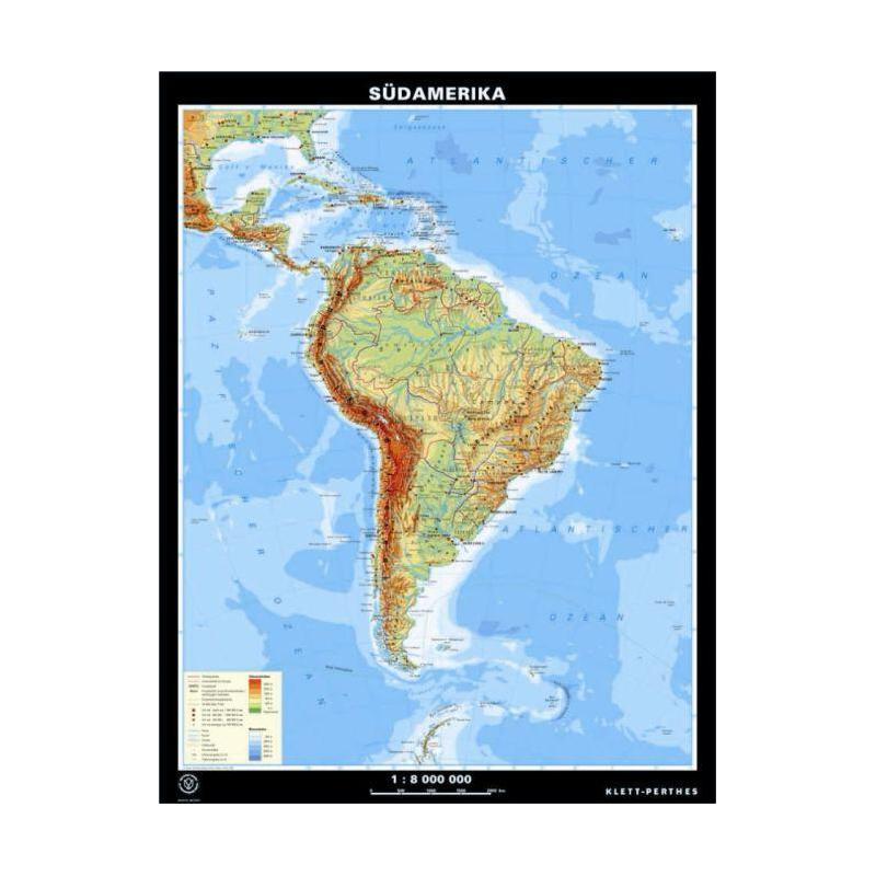 Klett-Perthes Verlag Mappa Continentale Sud America, fisica / politica (in carta) fronte/retro