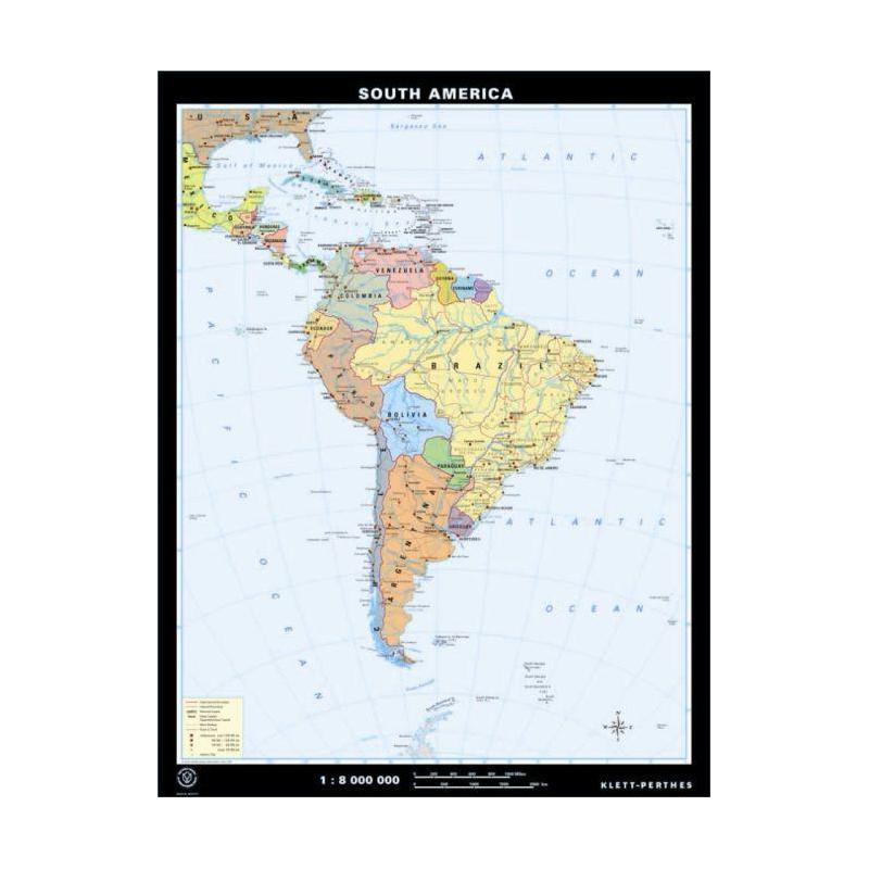 Klett-Perthes Verlag Mappa Continentale Sud America, fisica / politica (in carta) fronte/retro