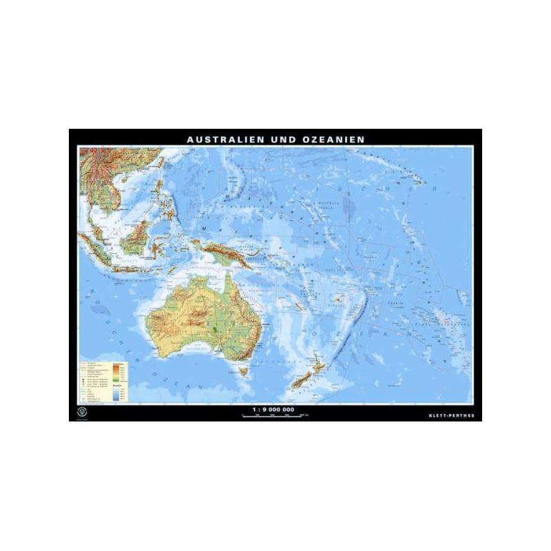 Klett-Perthes Verlag Mappa Continentale Australia ed Oceania, fisica / politica (in carta) fronte/retro