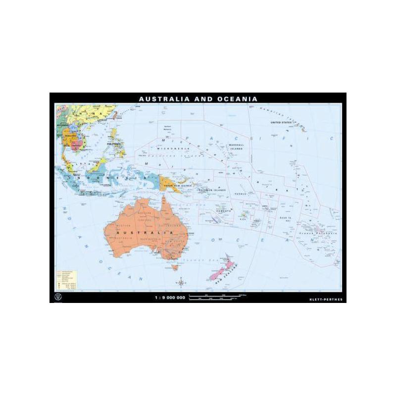 Klett-Perthes Verlag Mappa Continentale Australia ed Oceania, fisica / politica (in carta) fronte/retro