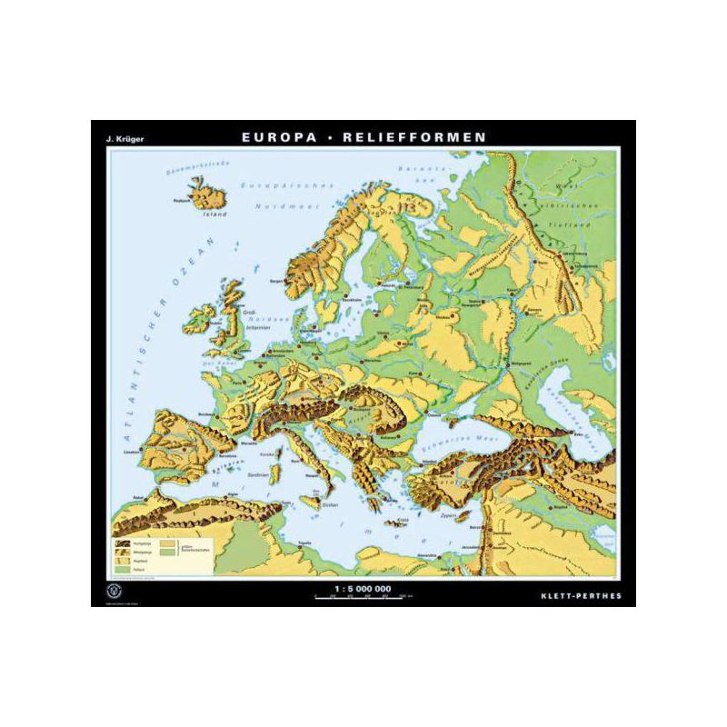 Klett-Perthes Verlag Europa, conformazione del territorio in rilievo (in carta) fronte/retro