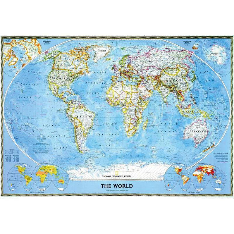 National Geographic Mappa del Mondo Classic political world map, for pinning, framed (silver)