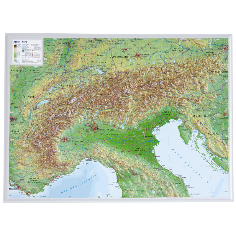 Georelief Mappa Regionale Arco alpino, carta in rilievo piccola (in tedesco)