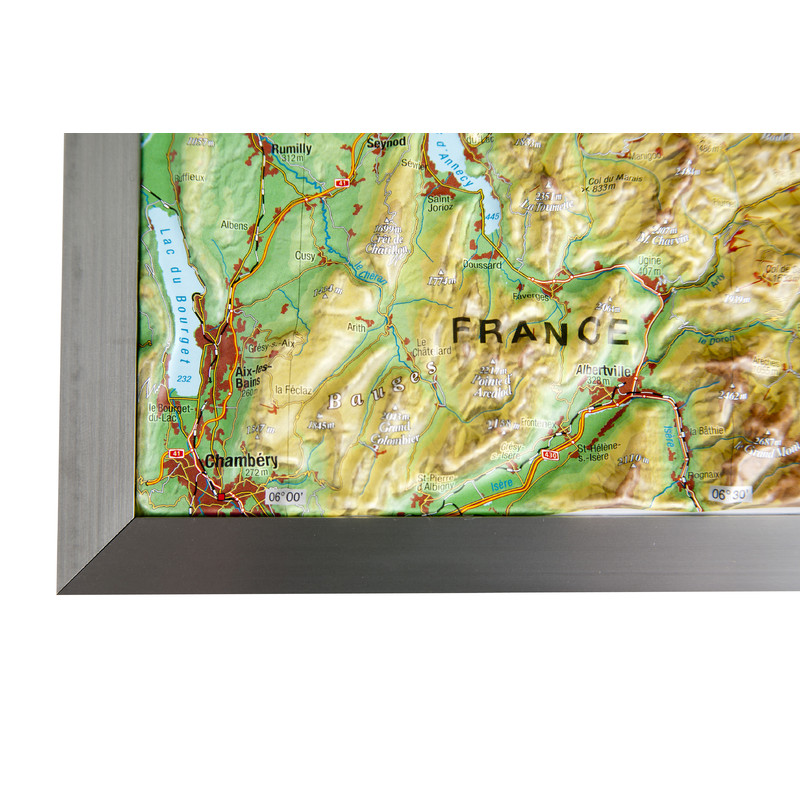 Georelief Mappa Svizzera, carta in rilievo grande con cornice in alluminio (in tedesco)