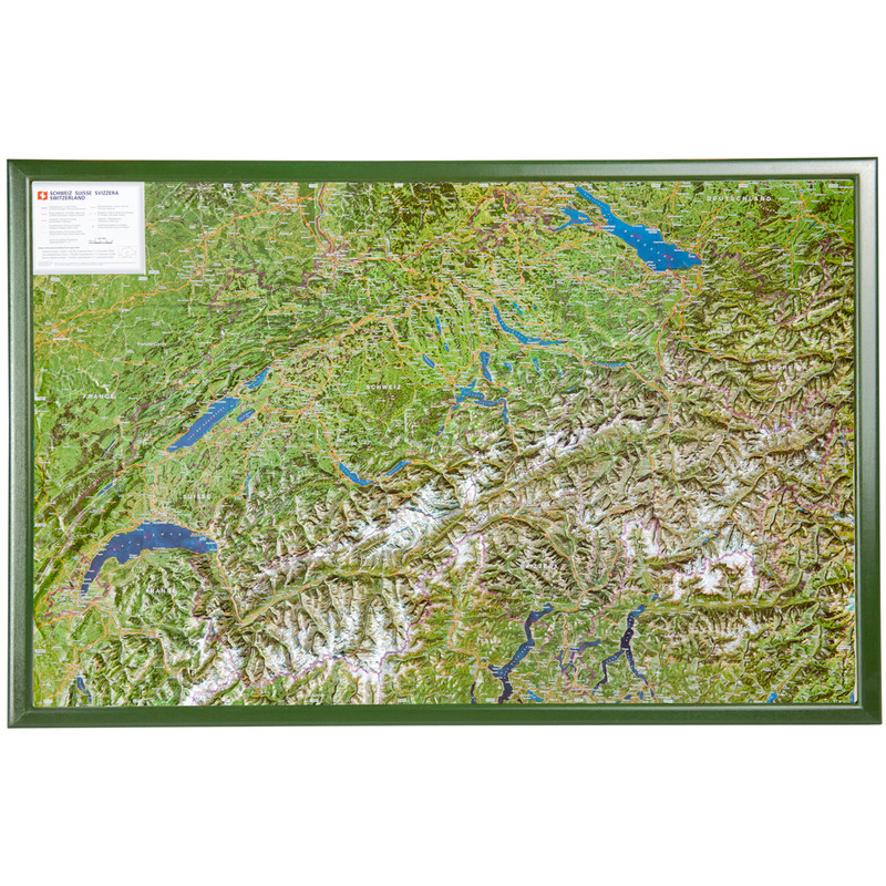 Georelief Mappa Svizzera, carta aerea con cornice in legno (in tedesco)