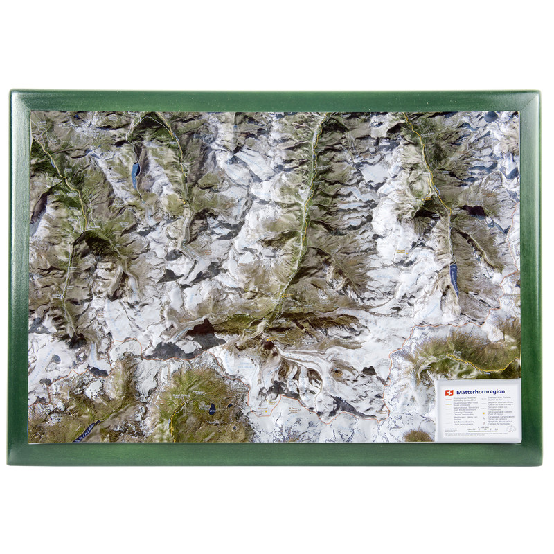 Georelief Mappa Regionale Cervino, carta con cornice in legno (in tedesco)