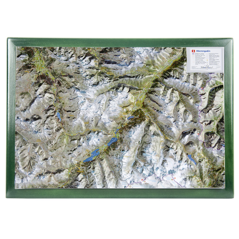 Georelief Mappa Regionale Alta Engadina, carta con cornice in legno (in tedesco)