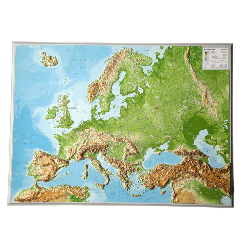 Georelief Europa, carta in rilievo grande, INGLESE