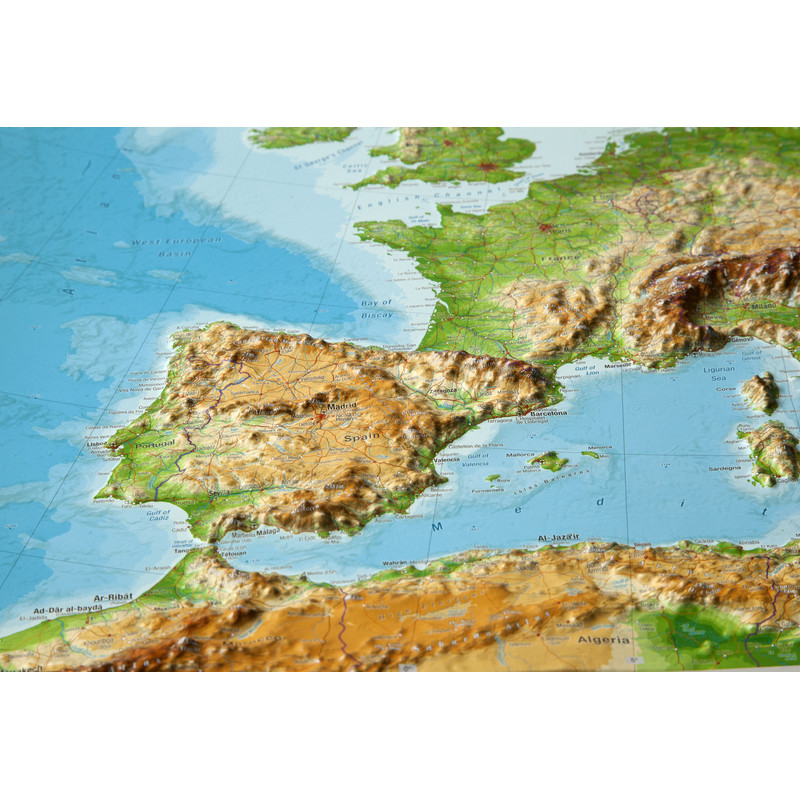 Georelief Europa, carta in rilievo grande, INGLESE