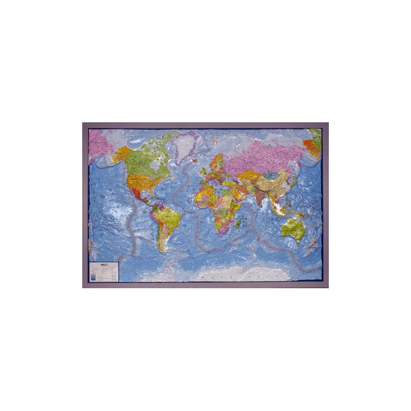 geo-institut Mappa del Mondo Planisfero, carta politica in rilievo Silver line, russo