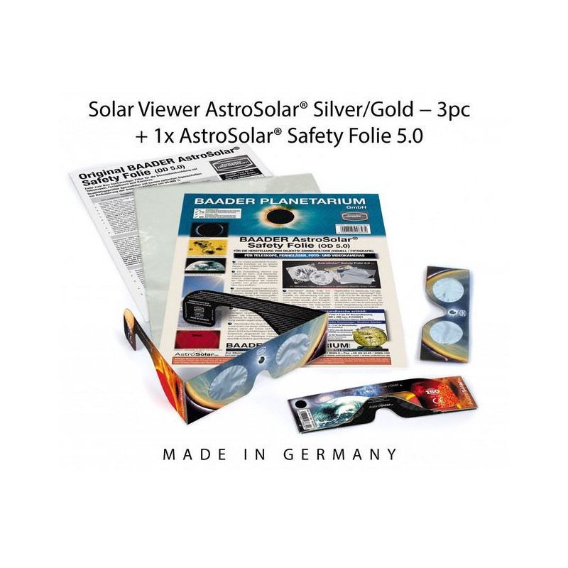 Baader Filtri solari AstroSolar Set per l'osservazione solare: occhiali e filtro in foglio